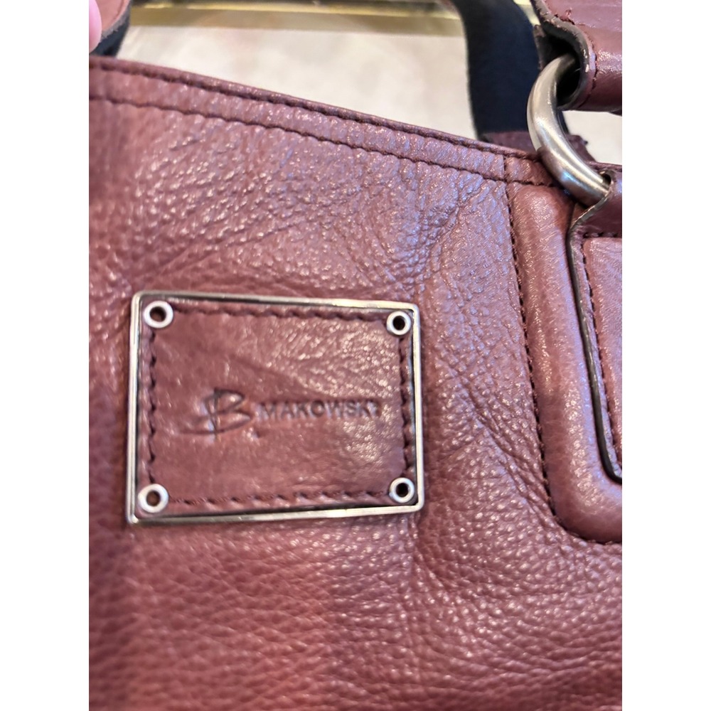 B Makowsky Vintage Cognac Brown Pebbled Leather Shoulder Bag Tote Silver - Picture 6 of 16